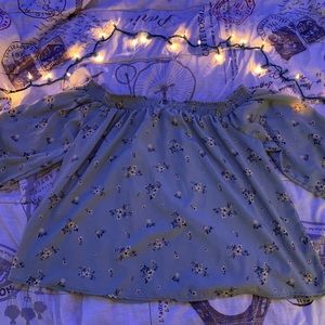 Off the shoulder blouse, green with flowers, 3x